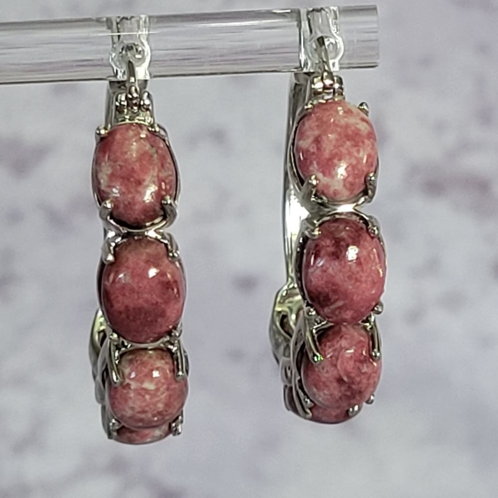 Hand Made In India.Elegant Silver and Pink Stone Hoop Earrings